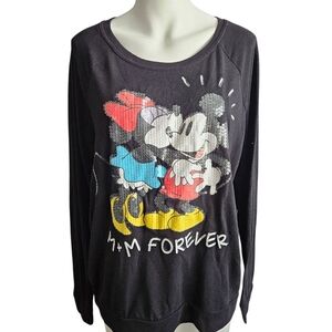 Disney Mickey Minnie Sequined Raglan Crewneck Sweater 15/17 Comfy Romantic